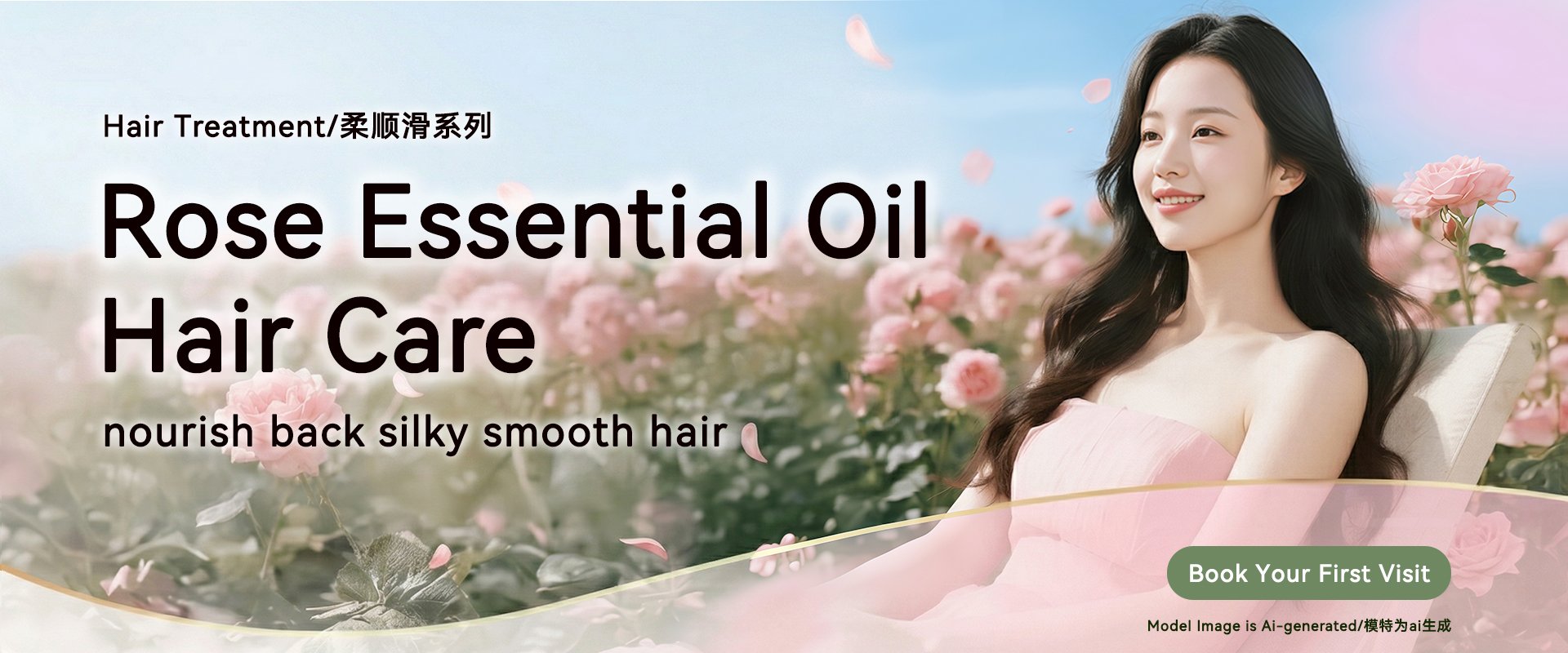 Hair Treatment, Rose Essential Oil Hair Care, nourish back silky smooth hair. Book Your First Visit.