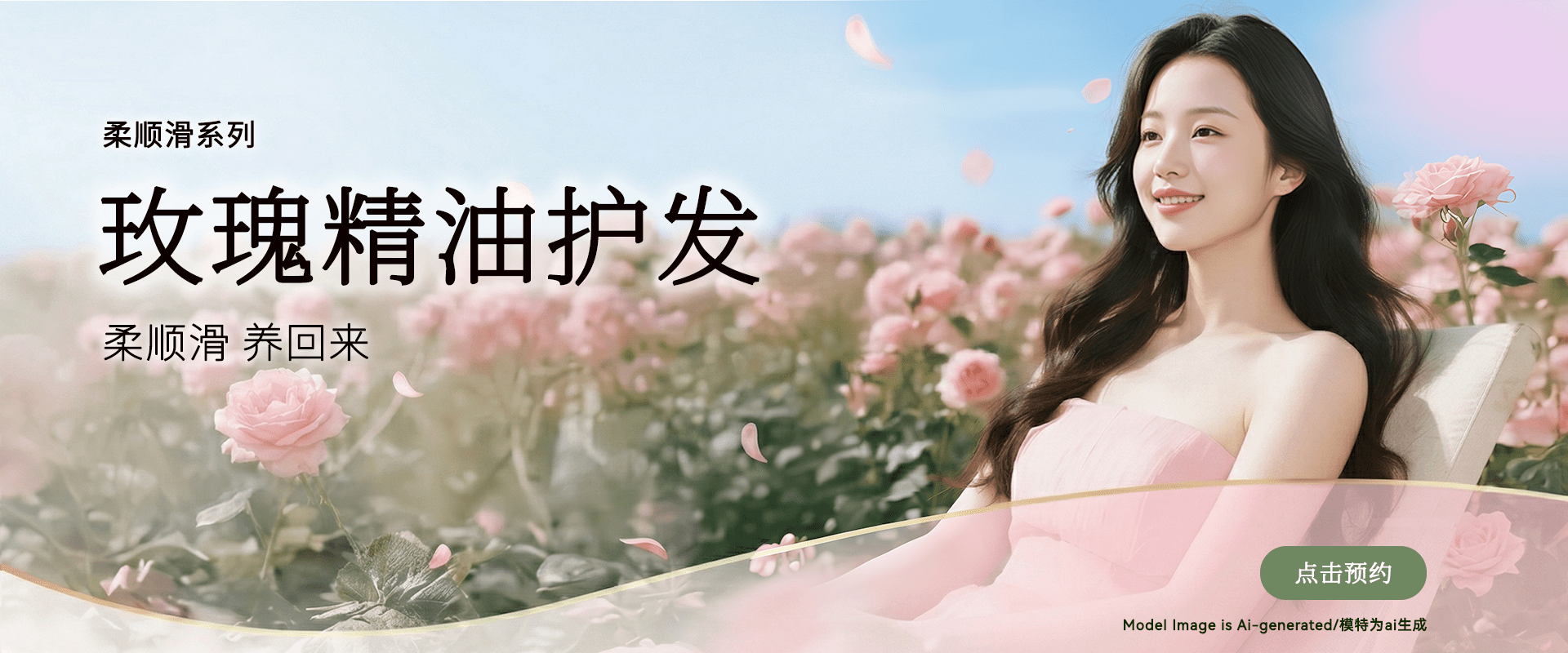 柔顺滑系列，玫瑰养发，柔顺滑养回来。点击预约