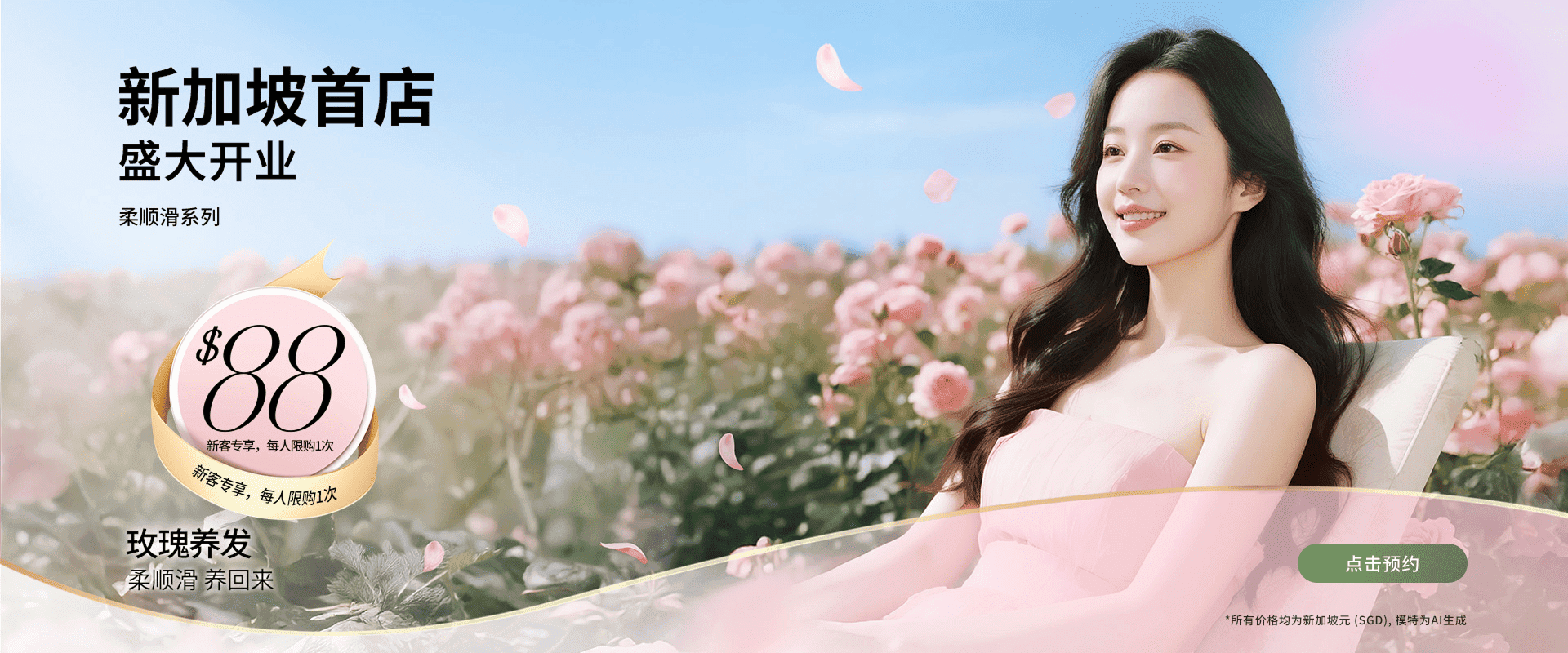 新加坡首店盛大开业。 柔顺滑系列，玫瑰养发，柔顺滑养回来。点击预约
